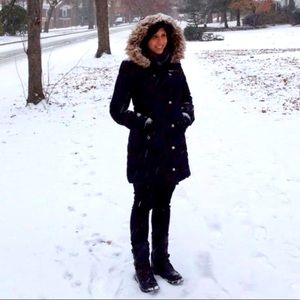 DKNY puffer with faux fur hood trim